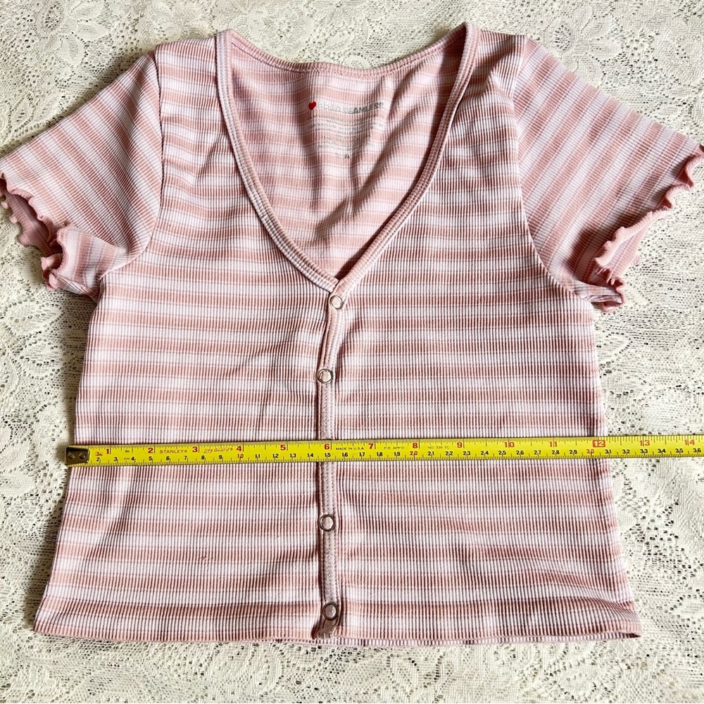 🔻🔻🔻sale Bella seamless pink strip lettuce trim sleeves crop top - Picture 6 of 7